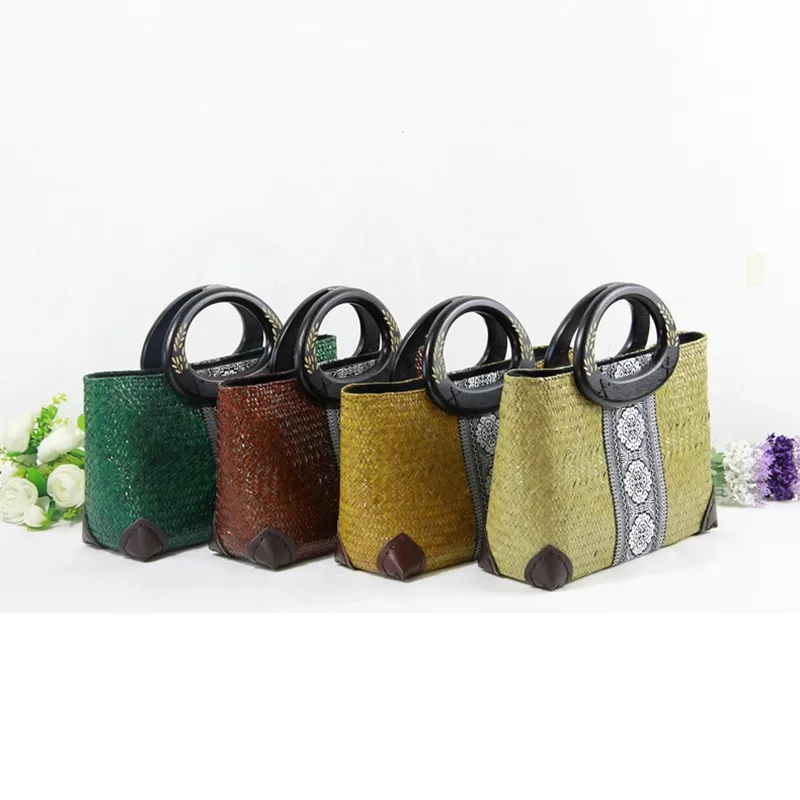 

43*11*30cm Straw Woven Bag Handbag Retro Fashion Women's Straw Woven Beach Bag Ethnic Clothing Matching Bag Retro Handbag
