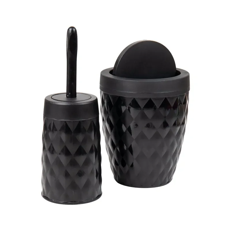 

Elegant Black Collection Waste Bin & Toilet Brush Set - Perfect Housekeeping Solution