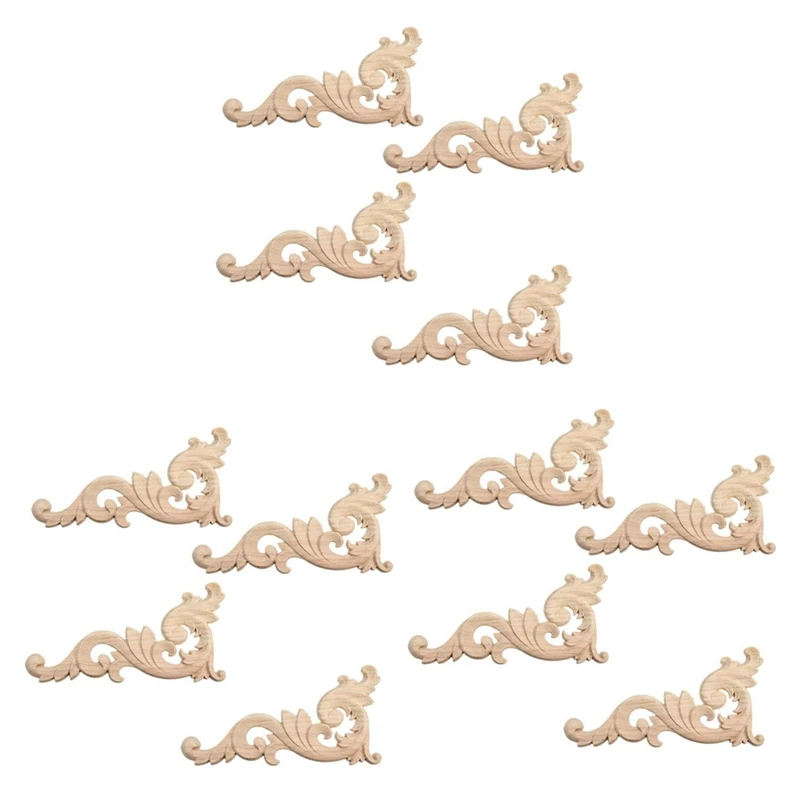 

12 Pieces Ornament Ornament Wood Ornaments Handmade For Wardrobe Furniture Corner 15X7.5Cm