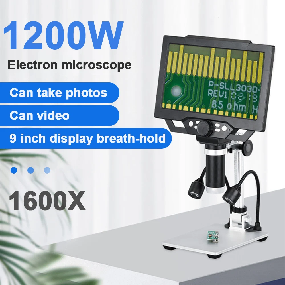 

1600X G1600 Digital Microscope 9 Inch LCD Electronic Video Microscopes Adjustable LED Trinocular Continuous Magnifier Tools