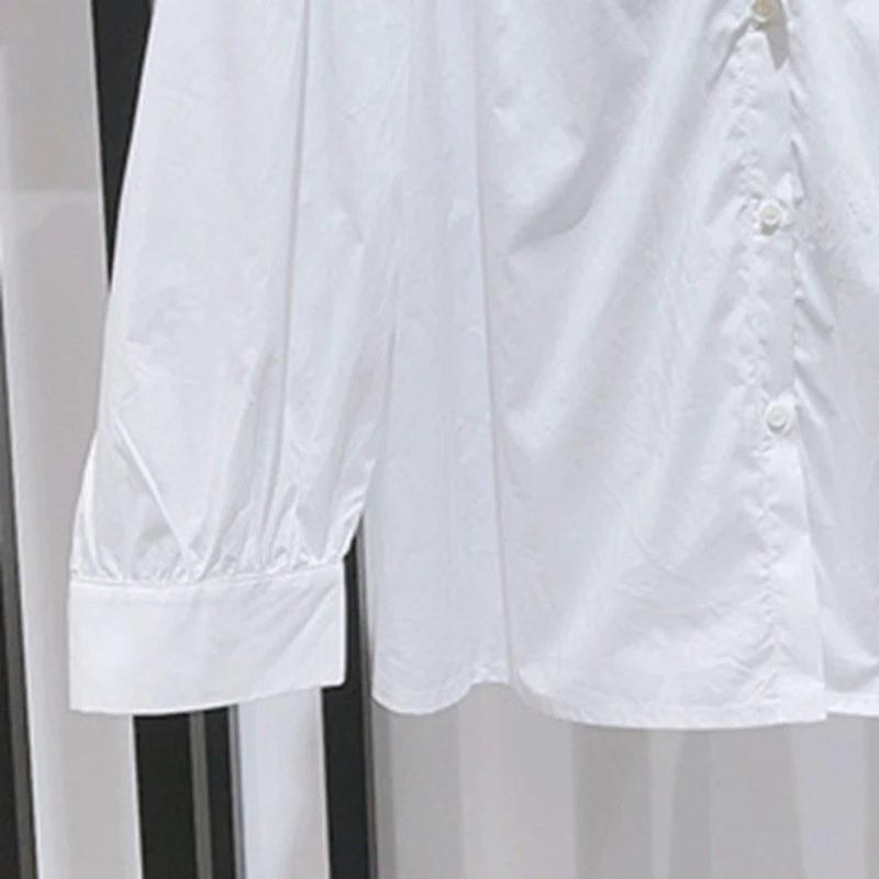

Women White Lace Collar Shirt 2023 Early Autumn Pleated Long-sleeved Solid Color Shirt