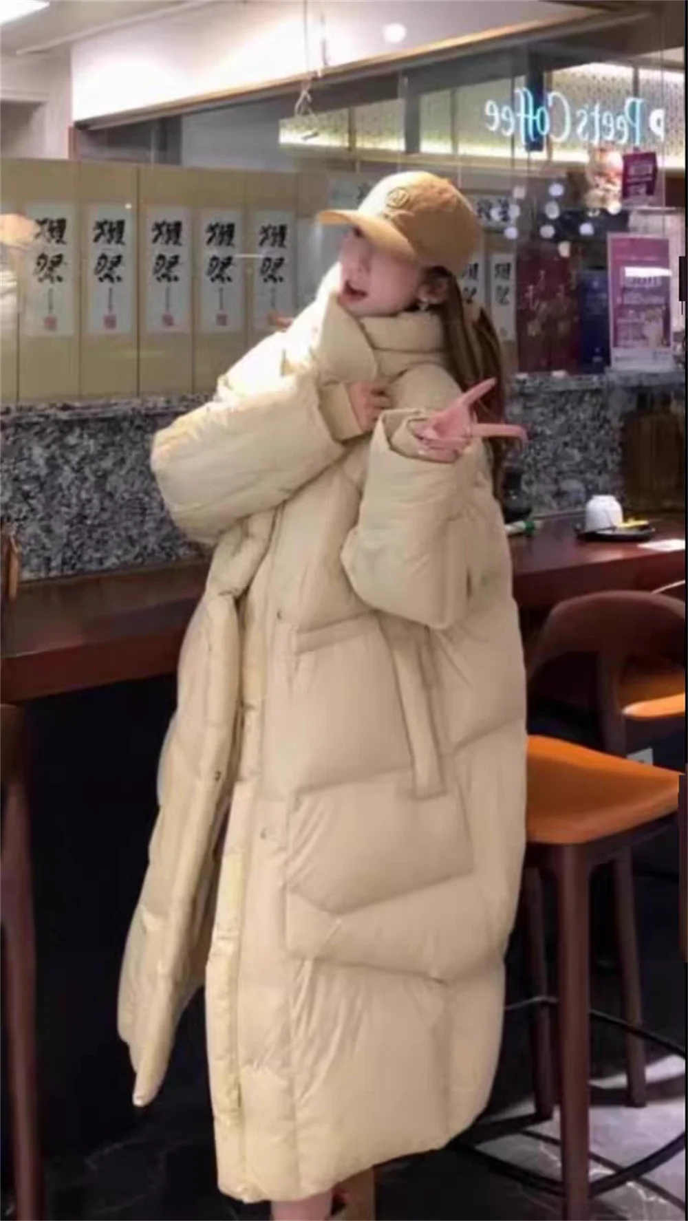 Корейская версия с капюшоном 90 Белый гусиный пуховик для женщин зимнее длинное