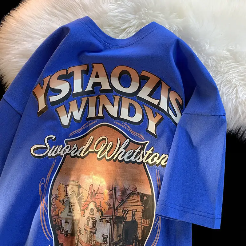 

Американская Ретро футболка оверсайз брендовая с коротким рукавом женская летняя дизайнерская нишевая свободная парная футболка y2k Топ Же...