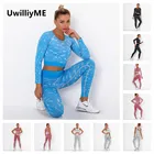 Бесшовный комплект для йоги UwilliyME, женская одежда для фитнеса, тренажерного зала, леггинсы с высокой талией, спортивный Камуфляжный спортивный костюм, женская спортивная одежда