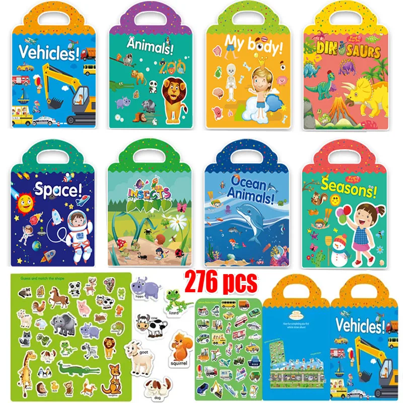 

Children Reusable Stickers Book DIY Cute Stationery Sticker for Kids Early Education Cartoon Animal Learning Cognition Toys Gift