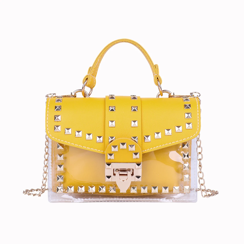 

Chic Portable Shoulder Handbags Classic Texture Creative Design Women Clear PVC Clutch Rivet PU Totes Composite Set