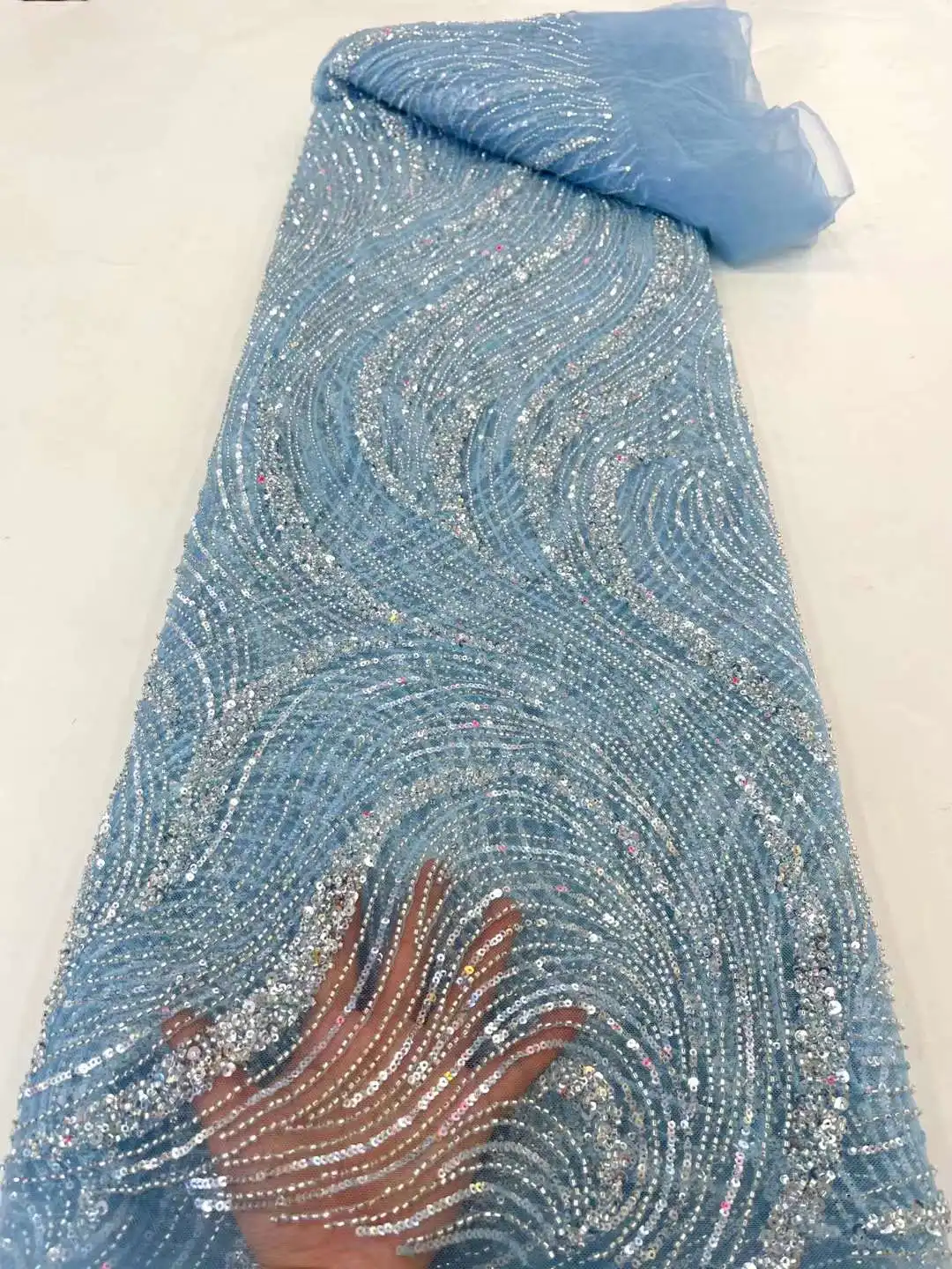 

2022 Soft High Quality Embroidery African Guipure Lace Sequins French Tulle Net Lace Fabric Nigeria With Beads Lace Fabric