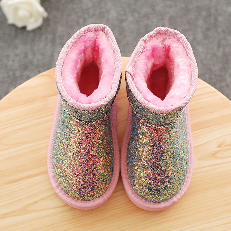 

Autumn and winter children's snow boots warm girls short boots sequined cotton shoes