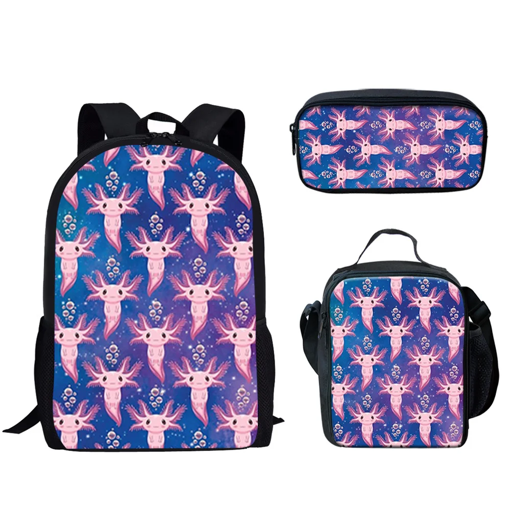 

Cute Cartoon Axolotl Print 3Pcs School Bag for Teen Boys Girls Backpack for Primary Student Schoolbags Mochila Infantil