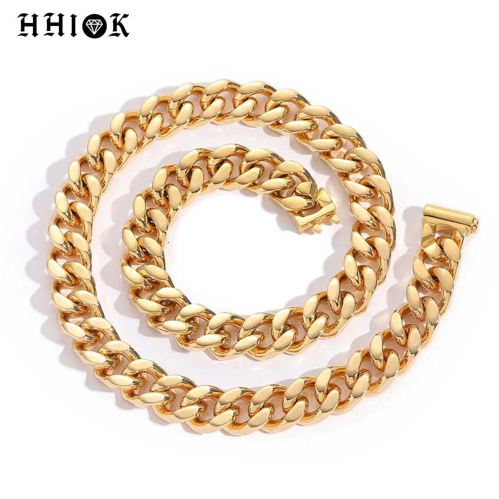 

Gold Color 10/12mm Cuban Link Chain 7-26 inch Stainless Steel Miami Curb Link Necklace for Men Women