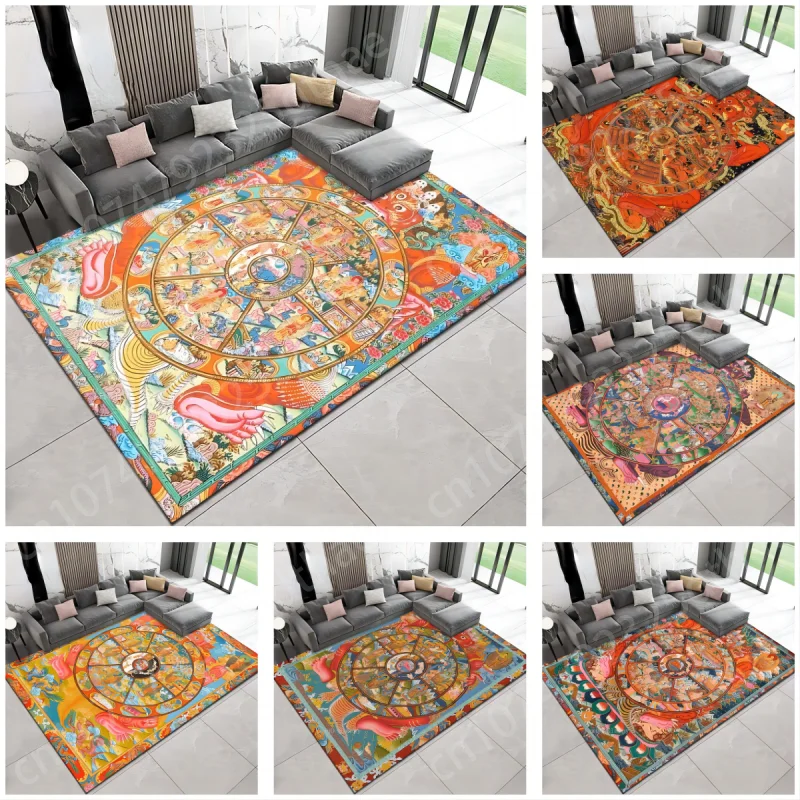 

Buddhism Floor Carpet The Wheel of Life Large Mat for Home Decoration Doormat Plush Non-slip Mechanical Washable Chair Sofa Rug