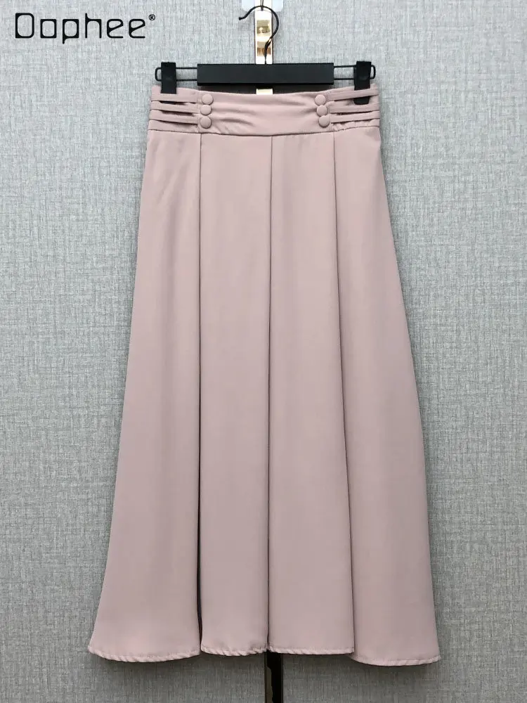 

2023 New Spring and Summer New Office Ladies Mid Skirt Temperament Korean-Style Casual Women's Solid Color Midi Skirts for Women