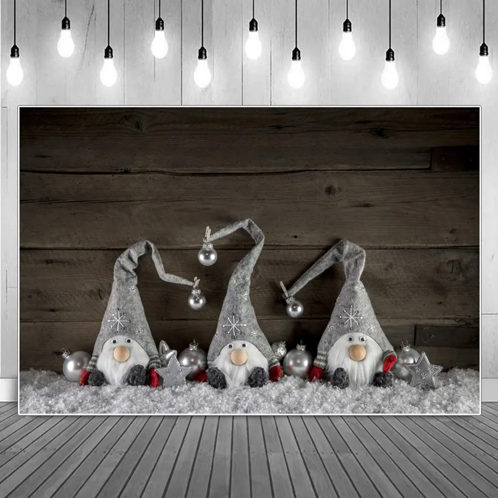 

Baby Christmas Hats Santa Claus Decoration Photography Backdrop Home Studio Silver Bells Board Snow Floor Party Photo Background
