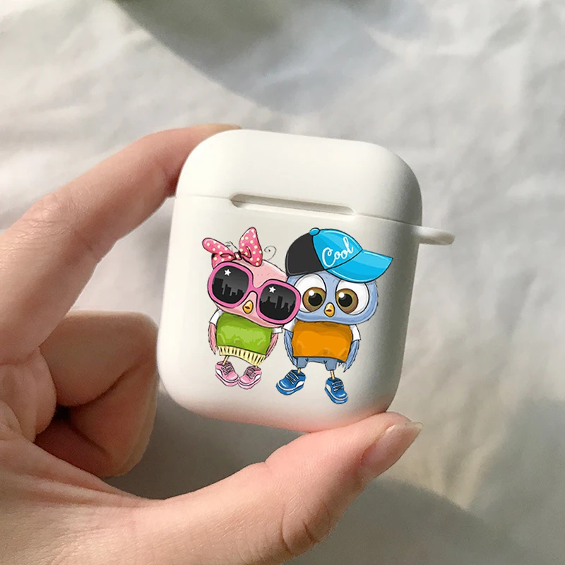 Фото Беспроводные наушники Bluetooth, с рисунком совы, для AirPods 1, 2, 3, Pro, силиконовые, цвет белый №4