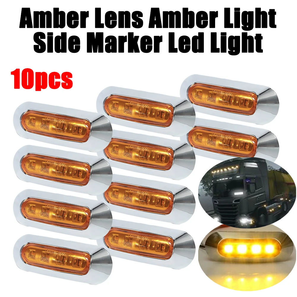 

10Pcs Amber 4 SMD LED Side Marker Tail Light 12/24V Clearance Lamp Truck Trailer IP67 Waterproof Signal Lamp Car Accessories
