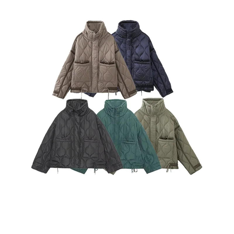 Женская хлопковая куртка с воротником-стойкой и карманами