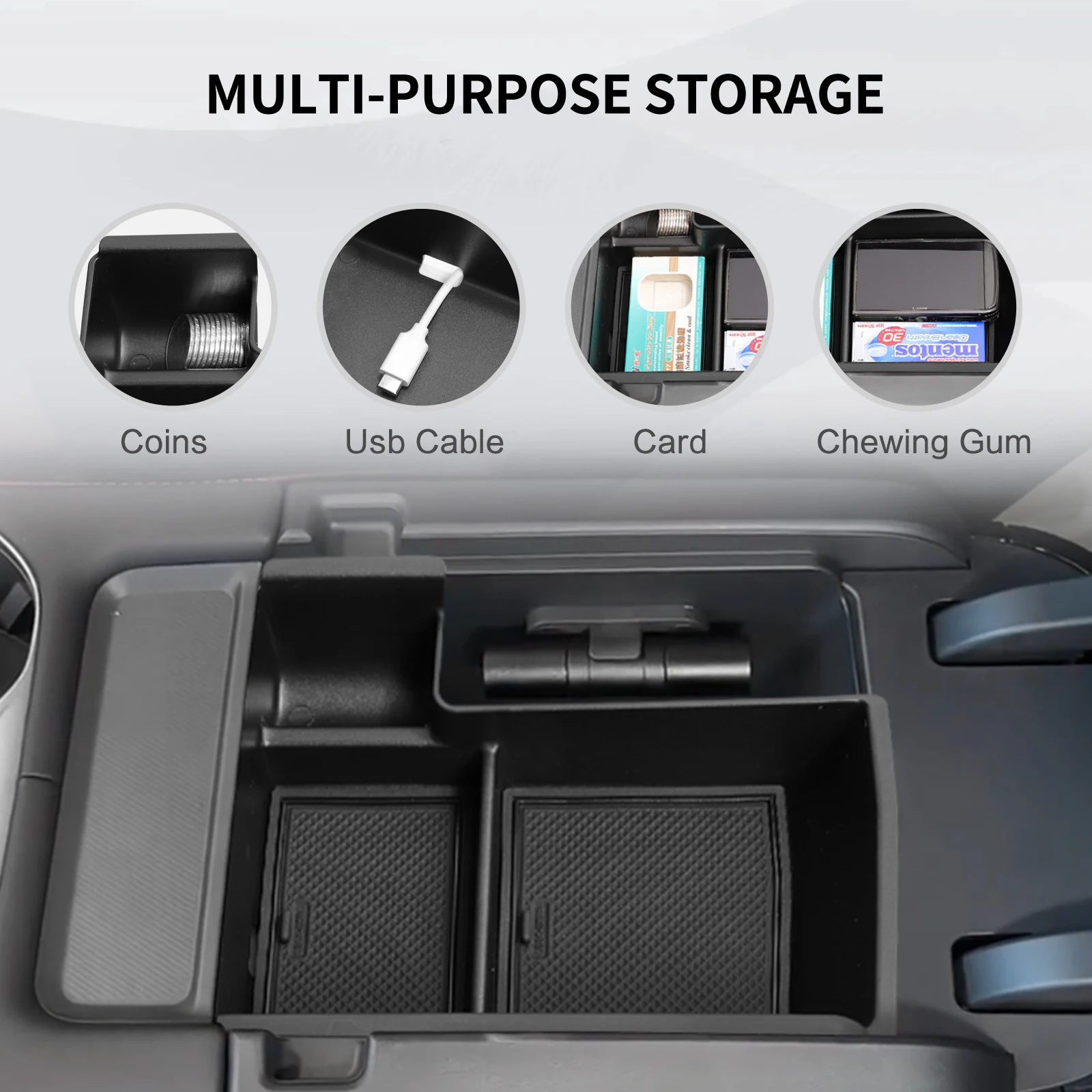 Фото LUCKEASY для BYD Seal U Sealion 6 Song Plus DM-i 2025, подлокотник для центральной консоли, ящик для хранения, автомобильный лоток, аксессуары для уборки, черный №4
