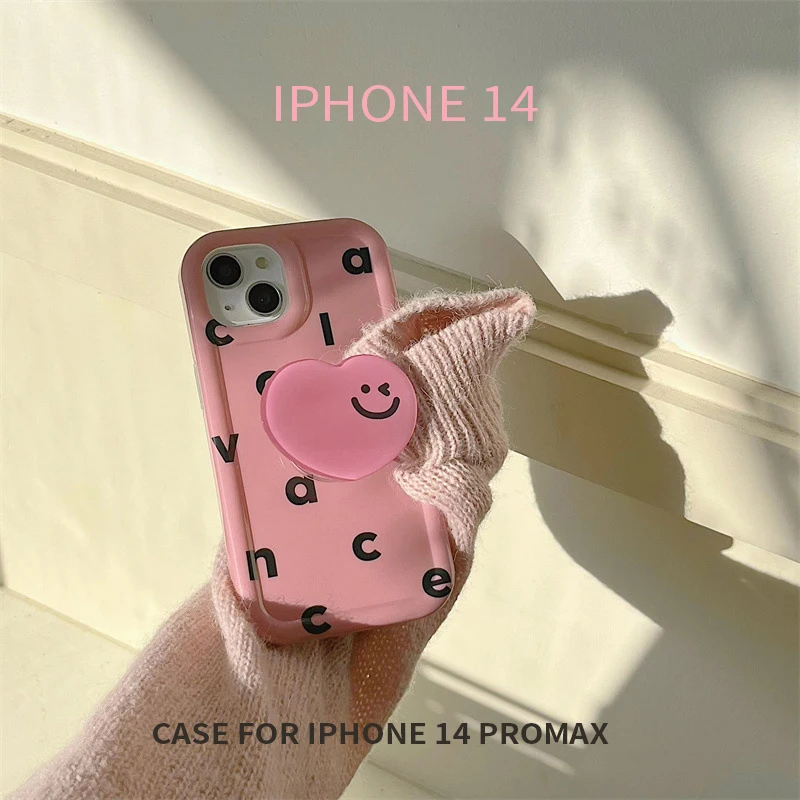 

Applicable to iPhone 14Promax Apple Mobile Phone Soft Case 2023 New Ins Net Red Pink Smiling Face Phone Bracket 14Pro 13Promax