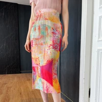 multicolor print skirt summer oversize pleated women midi skirt