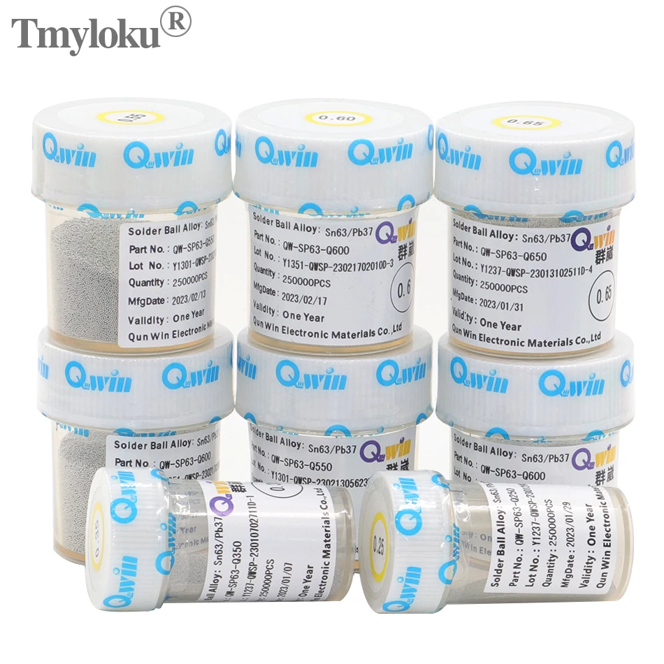 

Qwin 250K/pcs BGA Tin Solder Ball 63/37 0.2 0.25 0.3 0.35 0.4 0.45 0.5 0.55 0.6 0.65 0.76mm For PCB Chips Motherboard Repair