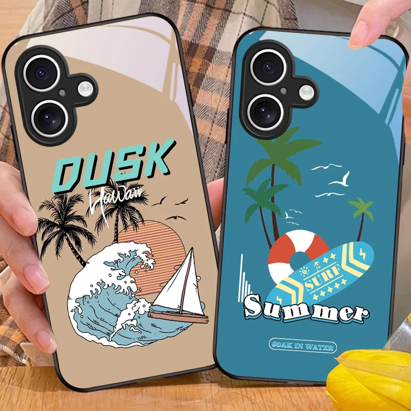 Чехол для телефона из закаленного стекла Western Sun Island Apple iPhone 16E 16 E 11 13 15 P ro 14 Pro Max 12 Mini