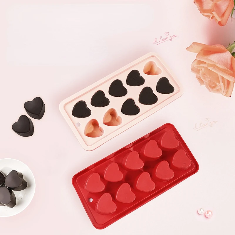 

10 Grid Silicone Chocolate Mold Creative Heart Shaped Ice Cube Tray Fondant Cake Decoration Mold DC05