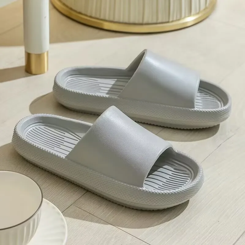 

2023 summer new stepping on poop sense slippers female household non-slip bathroom bath thick bottoming couples coconut sandals