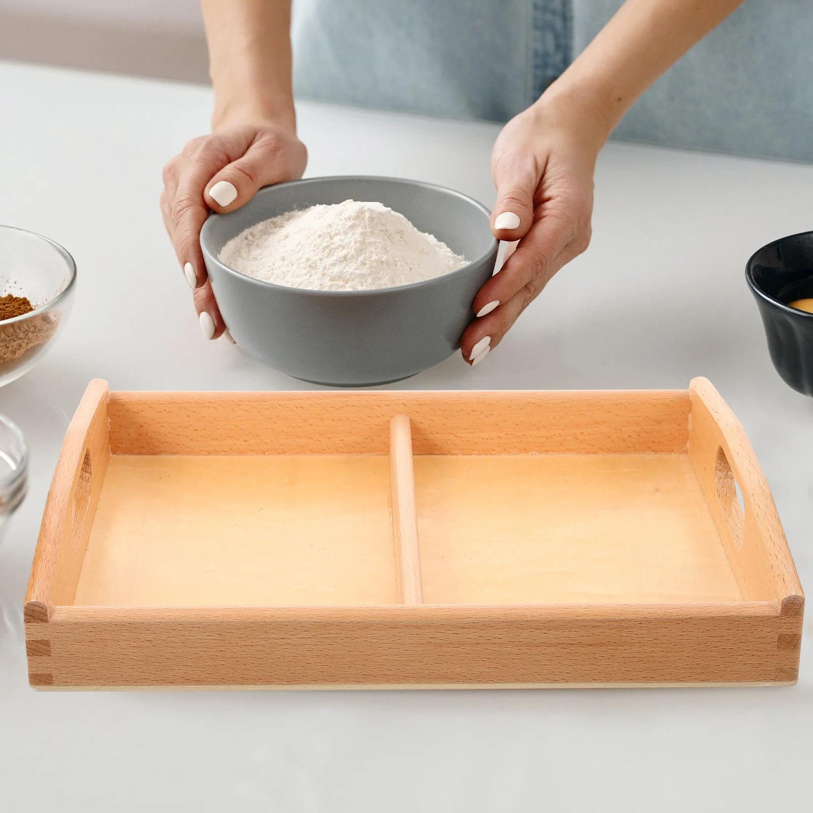 Деревянные подносы Монтессори кубические блоки-головоломки лоток для хранения