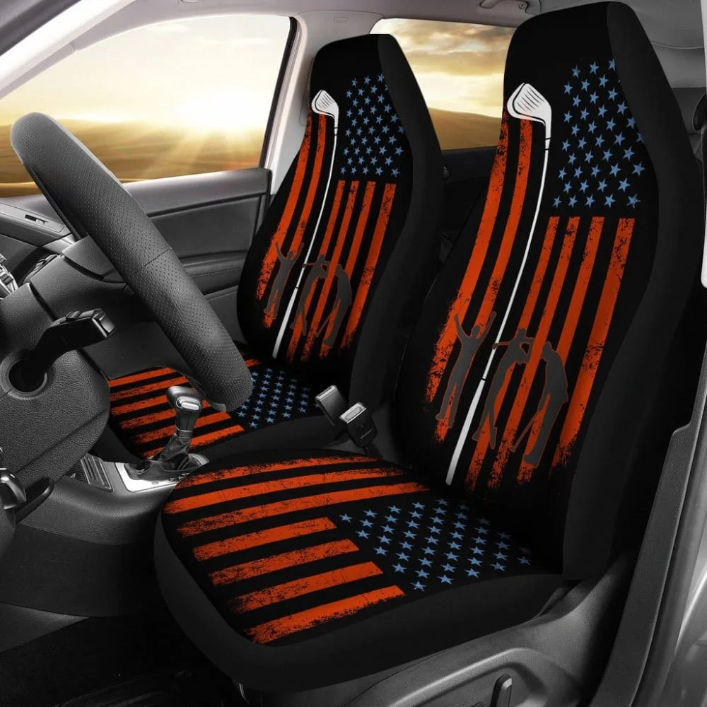 

American Flag With Golf Club Car Seat Covers 103131,Pack of 2 Universal Front Seat Protective Cover