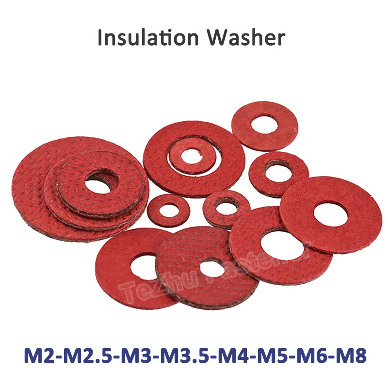 

100/500pcs M2 M2.5 M3 M3.5 M4 M5 M6 M8 Red Steel Paper Fiber Insulating Flat Washer Insulation Plain Gasket Ring Meson Spacer