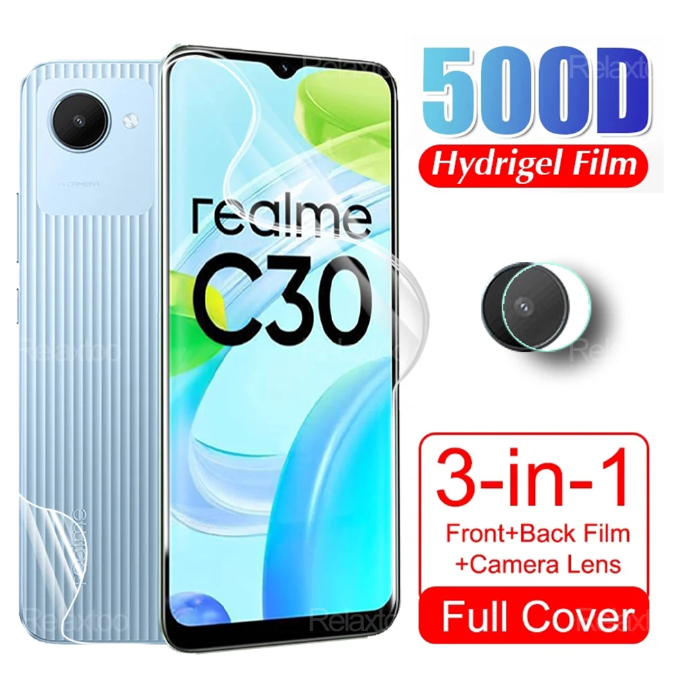 

3in1 Front Back Cover Hydrogel Film+Camera Lens Glass For Realme C30s RMX3690 Realmy C30 RMX3581 RealmeC30s 4G Screen Protector
