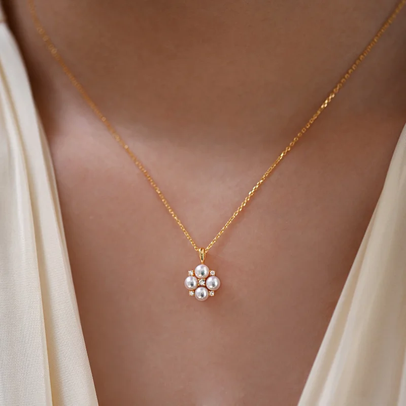 

Женское Ожерелье из французского пресноводного жемчуга, роскошная цепочка до ключиц в стиле ретро, изысканное ожерелье с кулоном в виде чет...