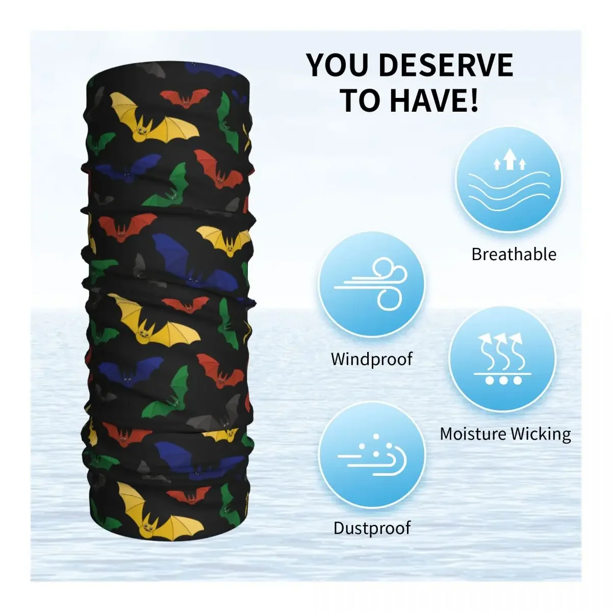 Colorful Bat Halloween Bandana Neck Gaiter Printed Wrap Scarf Warm Face Mask Fishing for Men Women Adult Washable