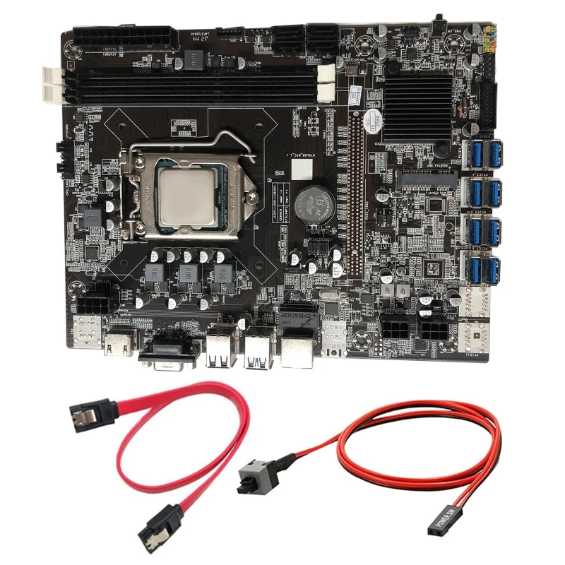

Материнская плата для майнинга компьютера 8 USB3.0 к PCIE B75 оборудование для майнинга BTC с проводом для ЦП ETH + кабель переключателя QXNF