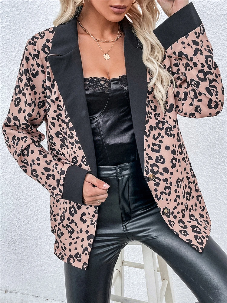 

Fall 2022 New Lapel Single Breasted Leopard Print Shirt Slim Long Sleeve Cardigan Jacket For Women's Fashion All Match Chic Tops