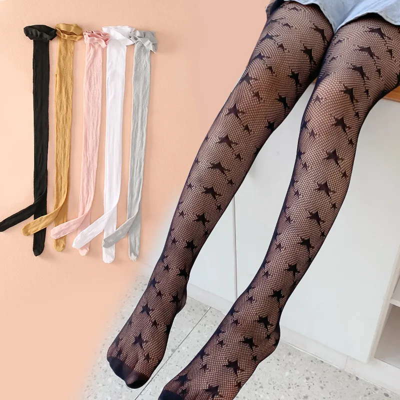 Girls Pantyhose Summer Thin Hollow Mesh Fishnet Socks Five-pointed Star Is Not Easy To Hook Stockings Children's Socks