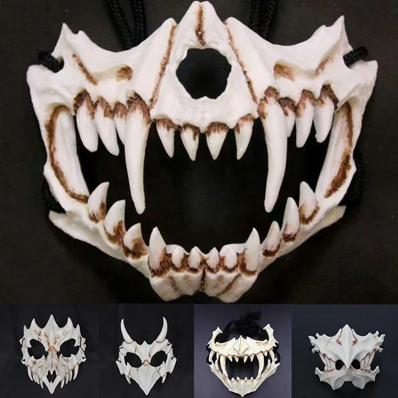 Маска вечерние с длинными зубьями демон Самурай белый фотоволк дракон тигр маска