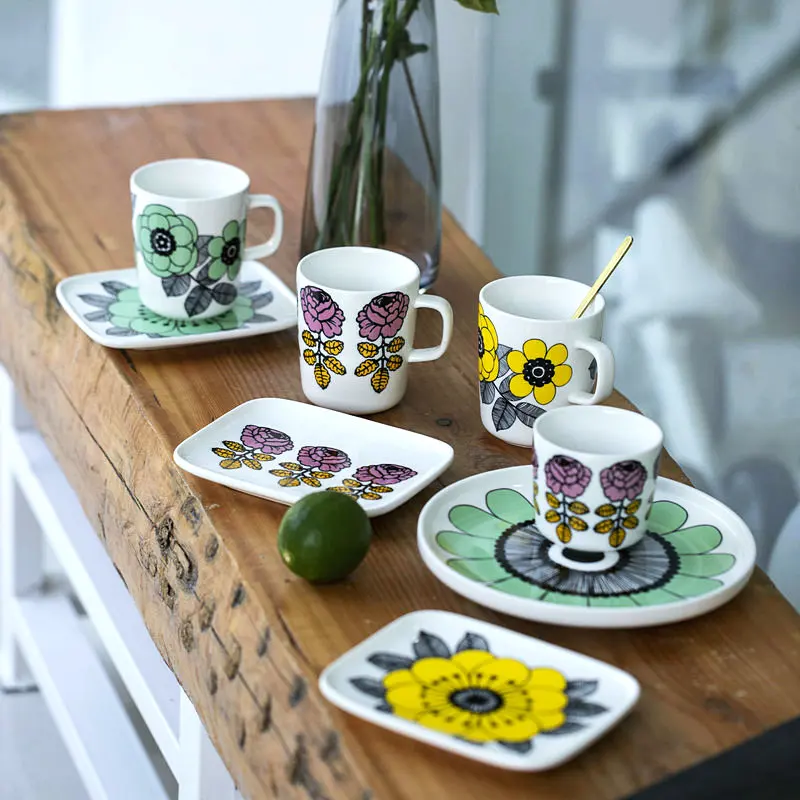 

Nordic Style Sunflower Purple Rose Ceramic Mug Sifang Inventory Heart Plate Dessert Dish Household Simple Retro Cup Vintage