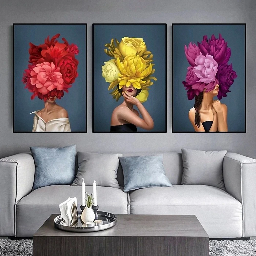 

Flower on girl's head Wall Art Poster and Prints Canvas Paintings Wall Hanging Pictures Modern Wall Chart Living Room Home Decor