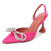 womens pointed toe high heels 2022 summer new baotou sandals womens bow rhinestone wine glass heel womens shoes