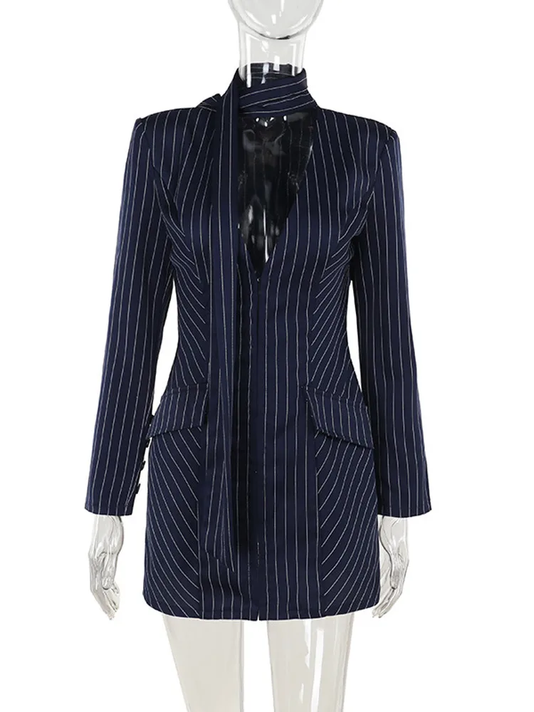 LangMao полосатые узкие женские платья с длинными рукавами элегантные шикарные