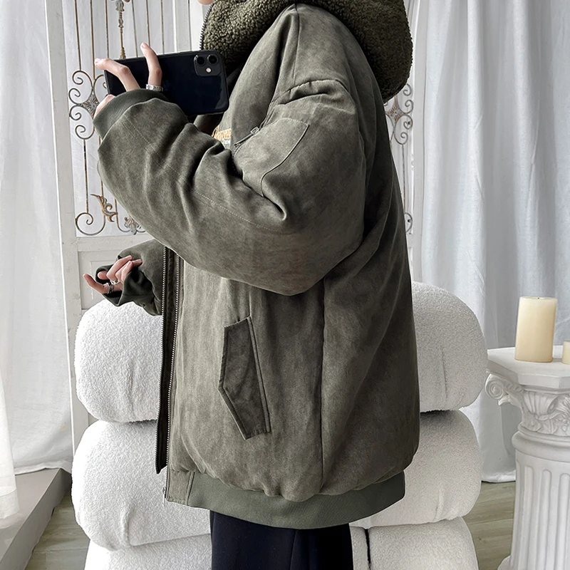 2022 Winter Men Hooded Parkas Male Thickening Loose Warm Fashion Vintage Style Unisex Jackets Oversized Streetwear Hip Hop Coats