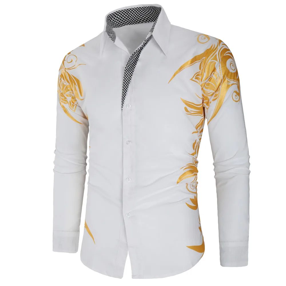 Bababuy New Men's Casual Long Sleeve Bronzing Shirts Feature Vintage Slim Fit Shirt Tops England Style  Luxury T Shirt