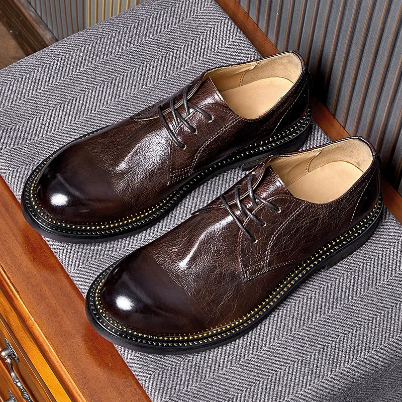 

Rich Man Must Get ! Handmade Soft Genuine Leather High-end Round Toe Derby Shoes Noble Gentleman British Retro Oxfords