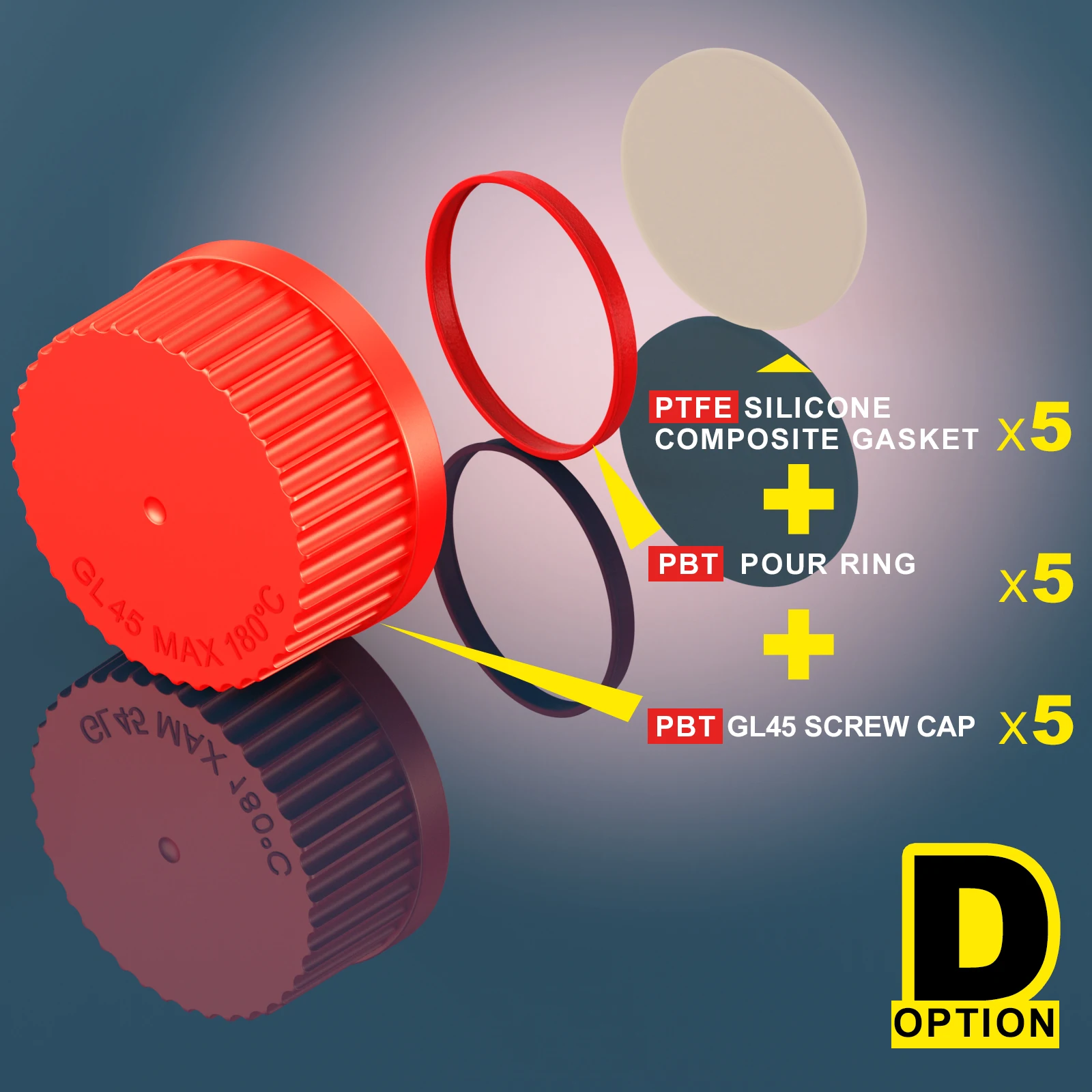 

Медиа-флакон Ks-Tek GL45, боросиликат 3,3, 100 мл, PBT/PP болт GL 45, PBT/PP выпускное кольцо, прокладка из силикона PTFE, предварительно промытый, стерильный