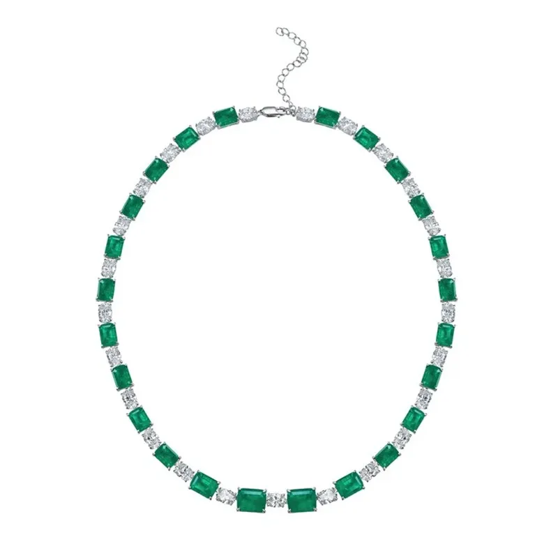 

SpringLady Luxury Artificial Emerald Choker Necklaces For Women Statement Rhinestone Square Necklace Banquet Neck Jewelry