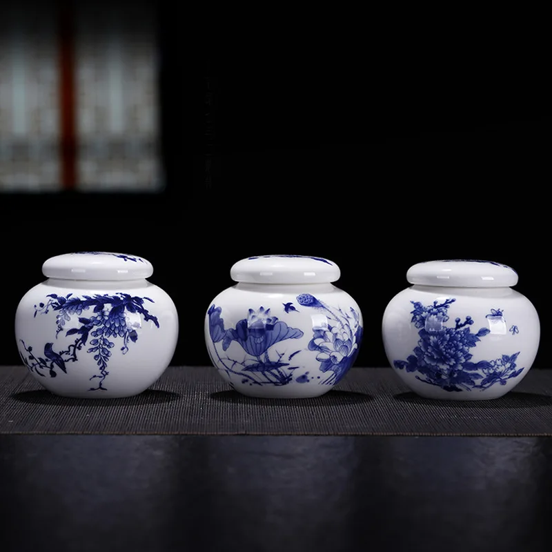 

Blue and white porcelain jars ceramic sealed tea storage jars household storage jars with lids ceramic tea jars canister set jar