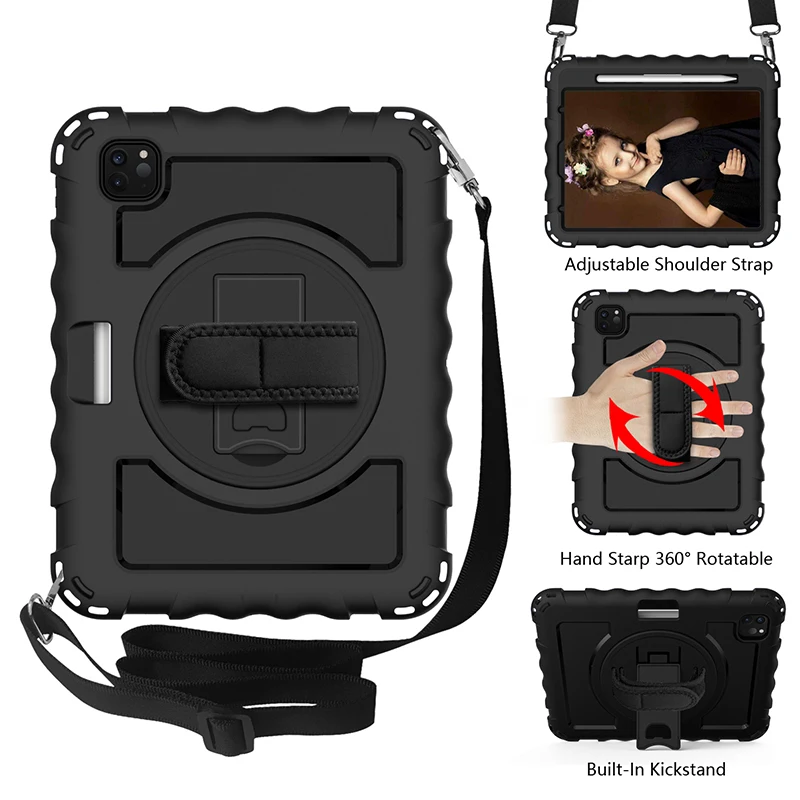 

Silicone Case for iPad Pro 11 4th Gen 2022 20212020 2018 Heavy Duty Cover with Pencil Slot Strap for iPad Air 4 Air 5 Kids Case