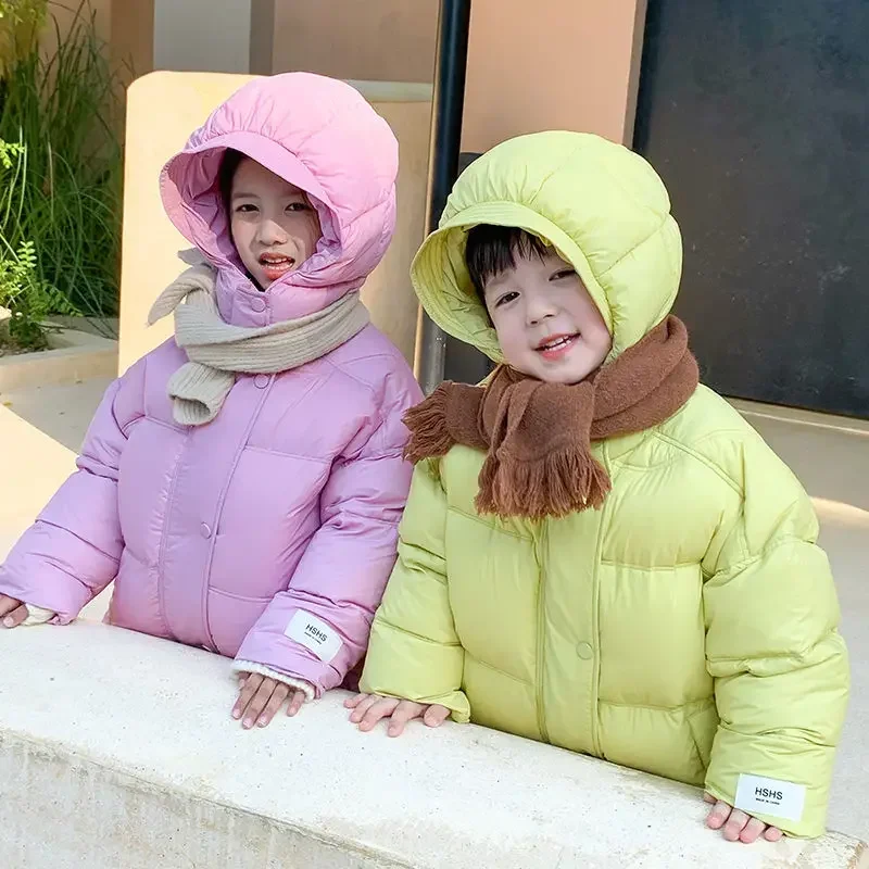 Зимняя пуховая куртка для мальчиков и девочек детские длинные корейские