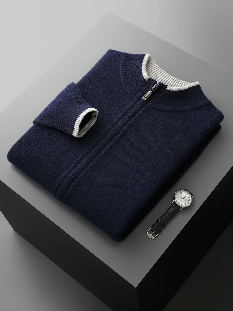 Осенне-зимние мужские шерстяные кардиганы на молнии толстый свитер с ложным